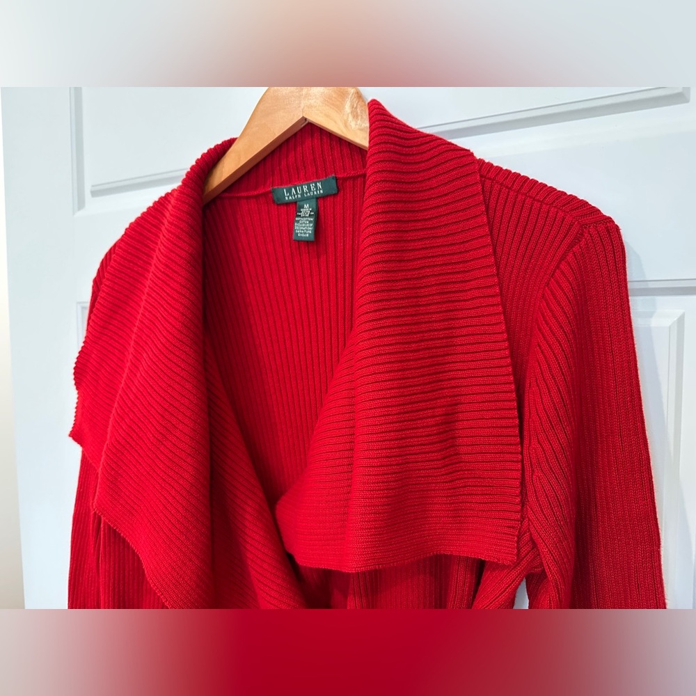 Ralph Lauren Red Cardigan with Dramatic Collar - Picture 4 of 8